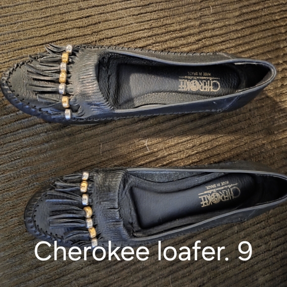 Cherokee Shoes - Cherokee Black Flats with Fringe and Gold Accents